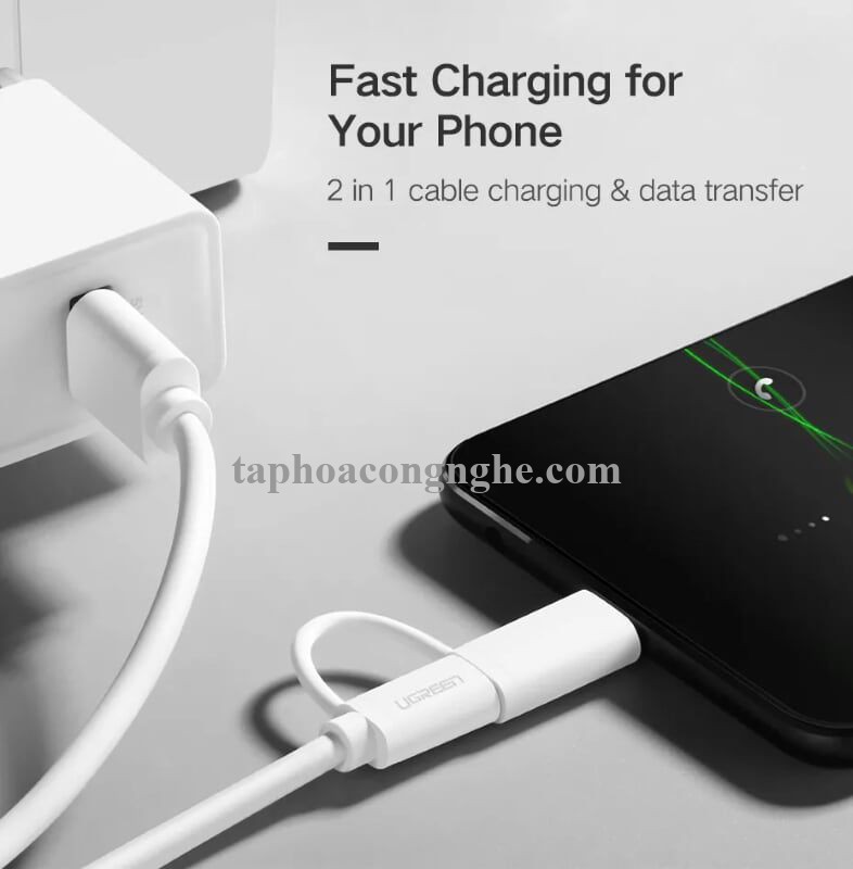 Ugreen 30170 0.5M màu trắng Cáp USB-A sang Micro USB + USB-C cao cấp US142 30030170